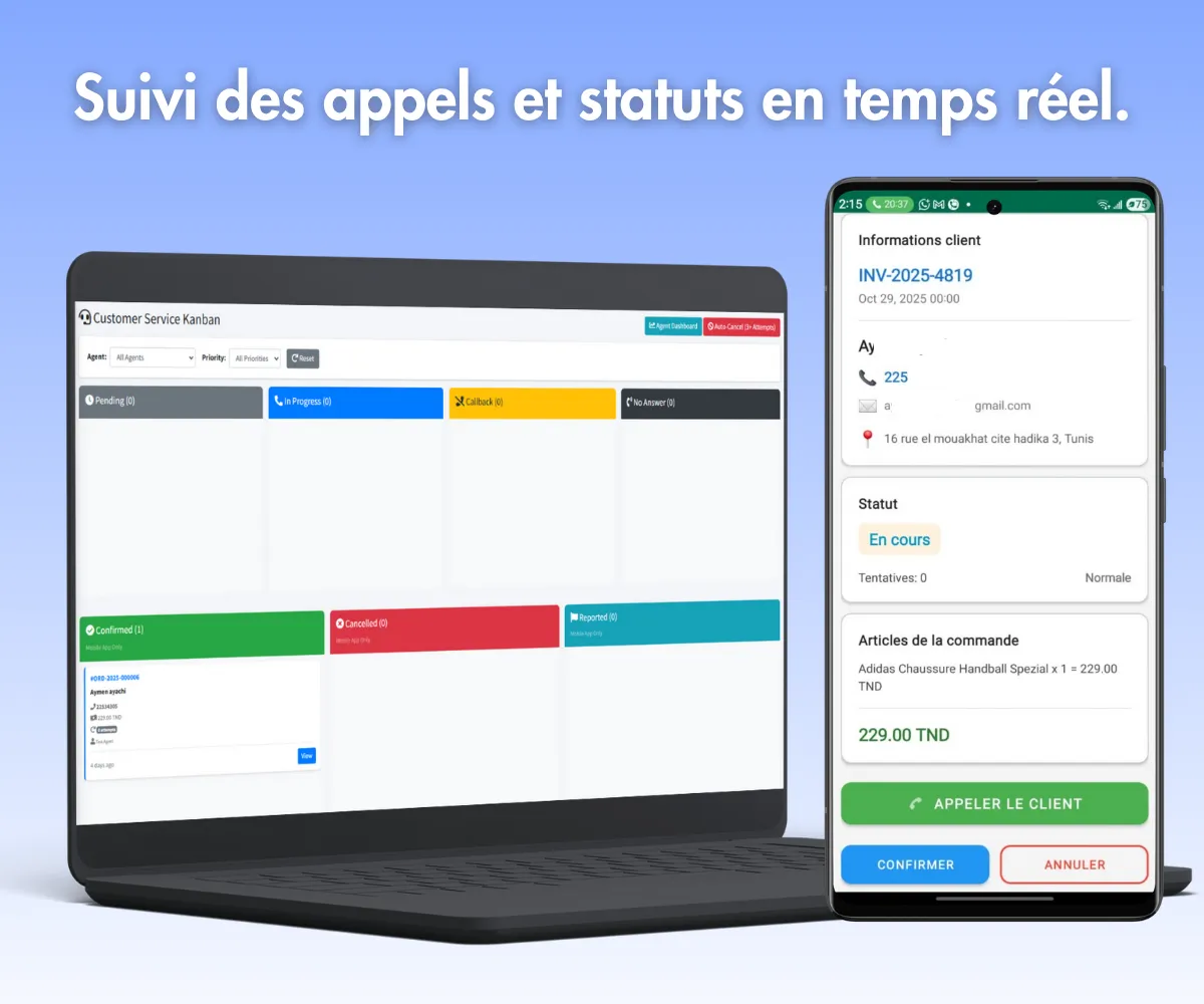 Customer Service App confirmation des commandes ecommerce Tunisie